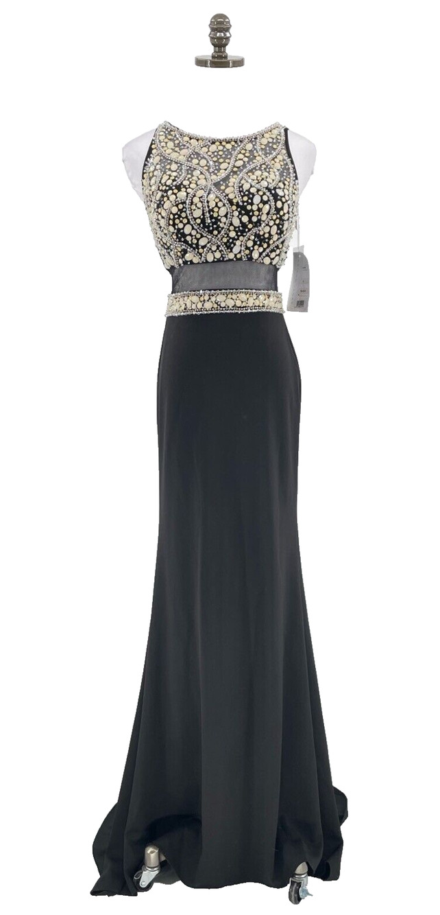 Madison James Black Beaded Sequin Evening Gown Dress Sleeveless Sz 2 New